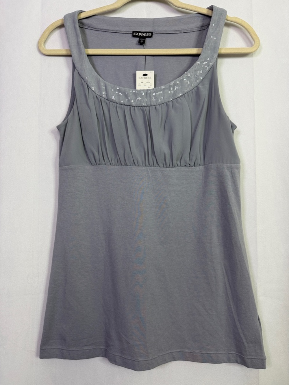 Express Sleeveless Pleated Tank Top Sequin-Trim Scoop Shirt Babydoll Blouse
